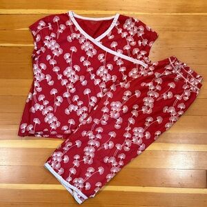 Garnet hill Asian wrap short sleeve cropped pajamas